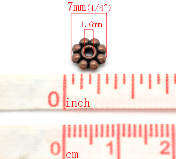 Picture of Zinc Based Alloy Spacer Beads Snowflake Flower Antique Copper About 7mm x 7mm, Hole:Approx 1.6mm, 200 PCs