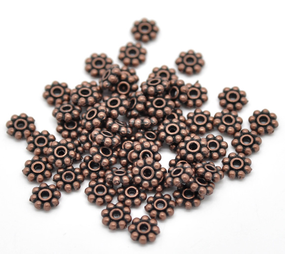 Picture of Zinc Based Alloy Spacer Beads Snowflake Flower Antique Copper About 7mm x 7mm, Hole:Approx 1.6mm, 200 PCs