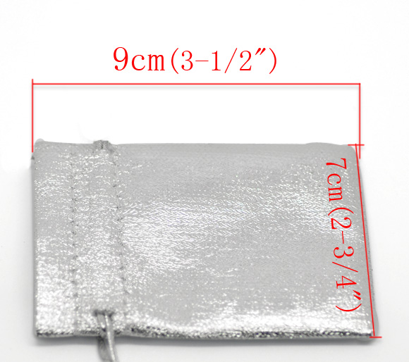 Picture of Wedding Gift Terylene Cloth Jewelry Bags Drawstring Rectangle Silver 9cm x7cm(3 4/8" x2 6/8"), 100 PCs