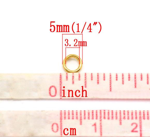 Picture of 0.9mm Iron Based Alloy Open Jump Rings Findings Round Gold Plated 5mm Dia, 1000 PCs