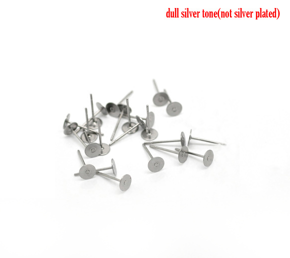 Picture of 304 Stainless Steel Ear Post Stud Earrings Findings Round Silver Tone 12mm( 4/8") x 5mm( 2/8"), Post/ Wire Size: (21 gauge), 200 PCs