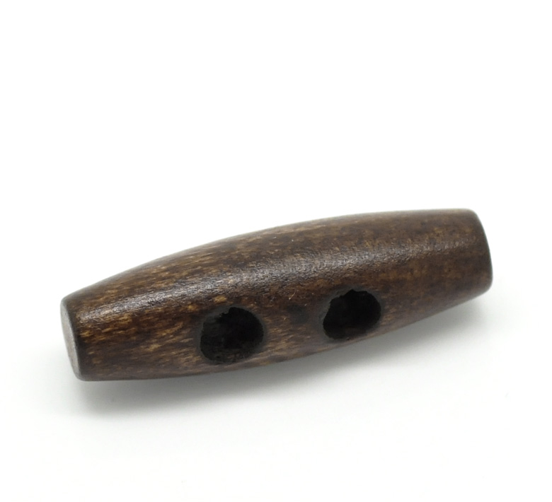 Picture of Wood Sewing Toggle Buttons 2 Holes Oval Dark Coffee 35mm(1 3/8") x 11mm(3/8"), 50 PCs