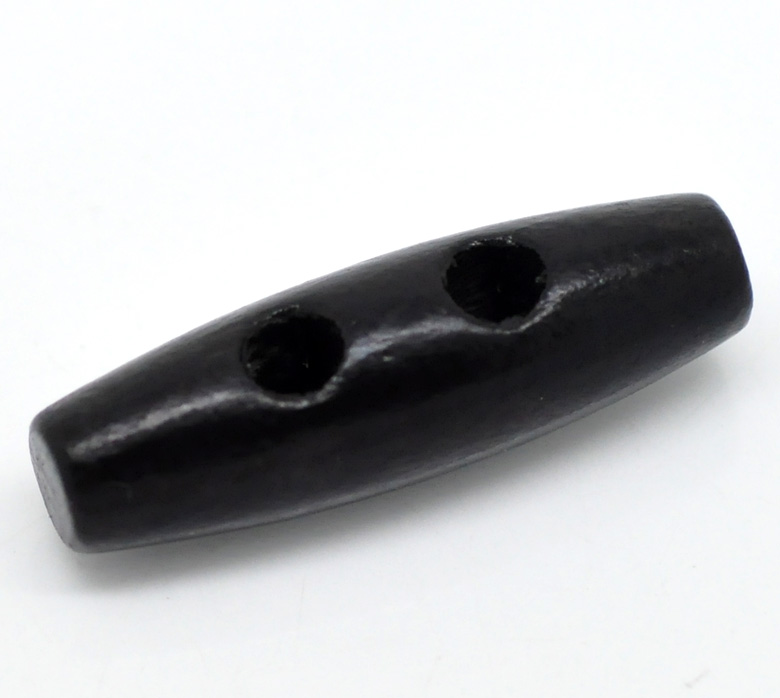 Picture of Wood Sewing Toggle Buttons 2 Holes Oval Black 35mm(1 3/8") x 11mm( 3/8"), 50 PCs