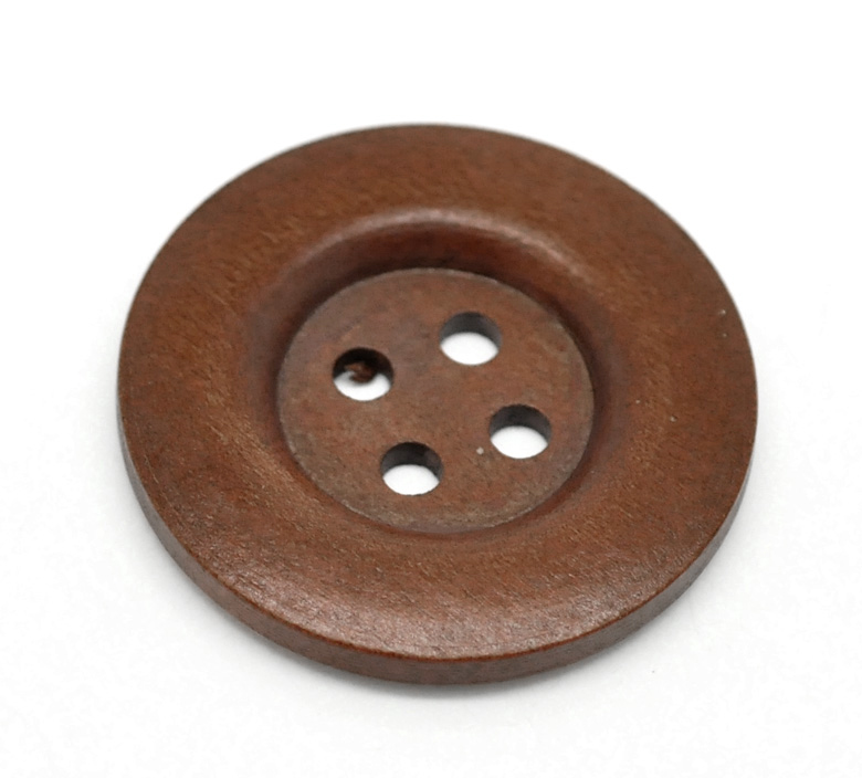 Picture of Wood Sewing Buttons Scrapbooking 4 Holes Round Reddish Brown 4cm(1 5/8") Dia, 30 PCs