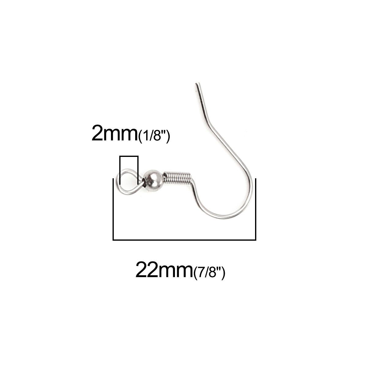 Picture of 304 Stainless Steel Ear Wire Hooks Earring Findings Silver Tone 22mm x20mm( 7/8" x 6/8"), Post/ Wire Size: (21 gauge), 100 PCs