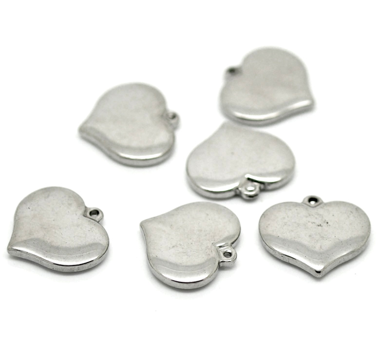 Picture of 304 Stainless Steel Blank Stamping Tags Charms Heart Silver Tone Roller Burnishing 17mm x 16mm, 10 PCs