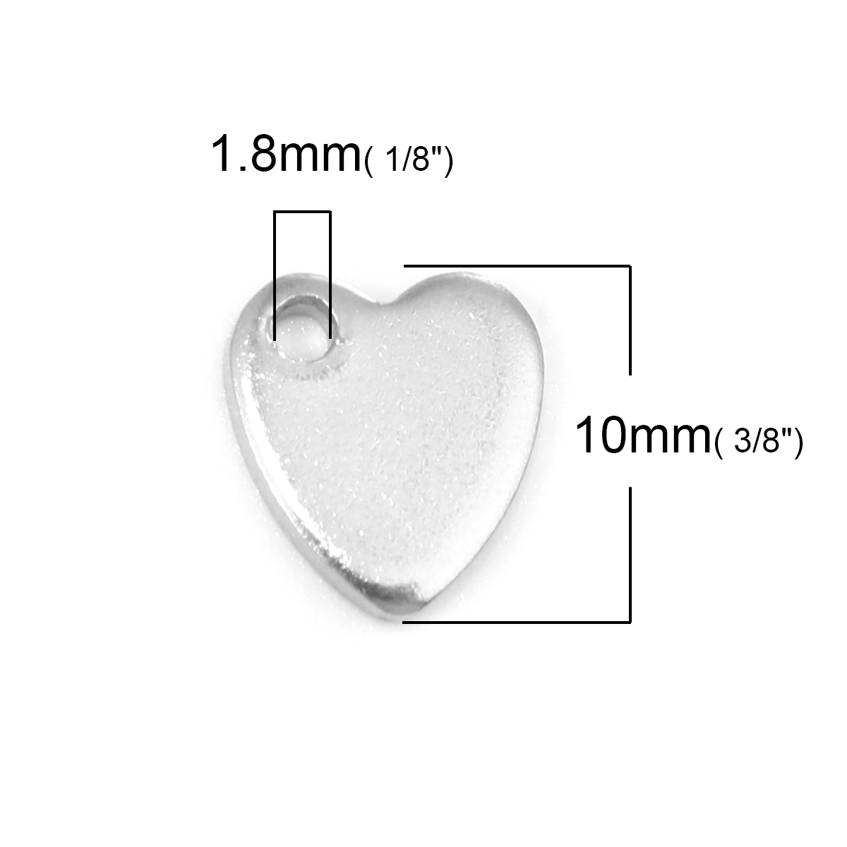 Picture of 304 Stainless Steel Blank Stamping Tags Charms Heart Silver Tone Roller Burnishing 10mm x 9mm, 50 PCs