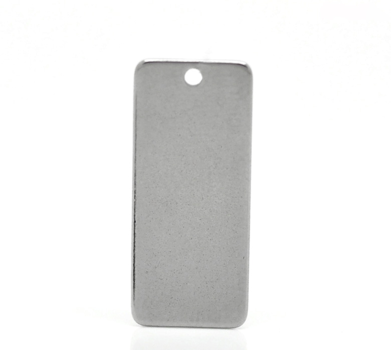 Picture of 304 Stainless Steel Blank Stamping Tags Charms Rectangle Silver Tone Roller Burnishing 21mm x 9mm, 20 PCs