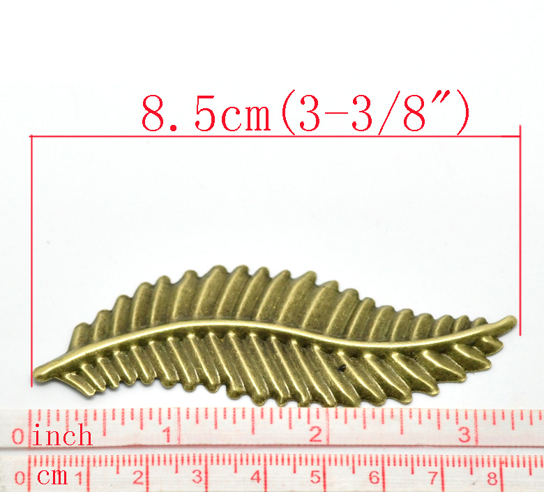 Picture of 20PCs Antique Bronze Leaf Stamping Embellishments Findings 8.5cmx2.8cm(3 3/8"x1 1/8")
