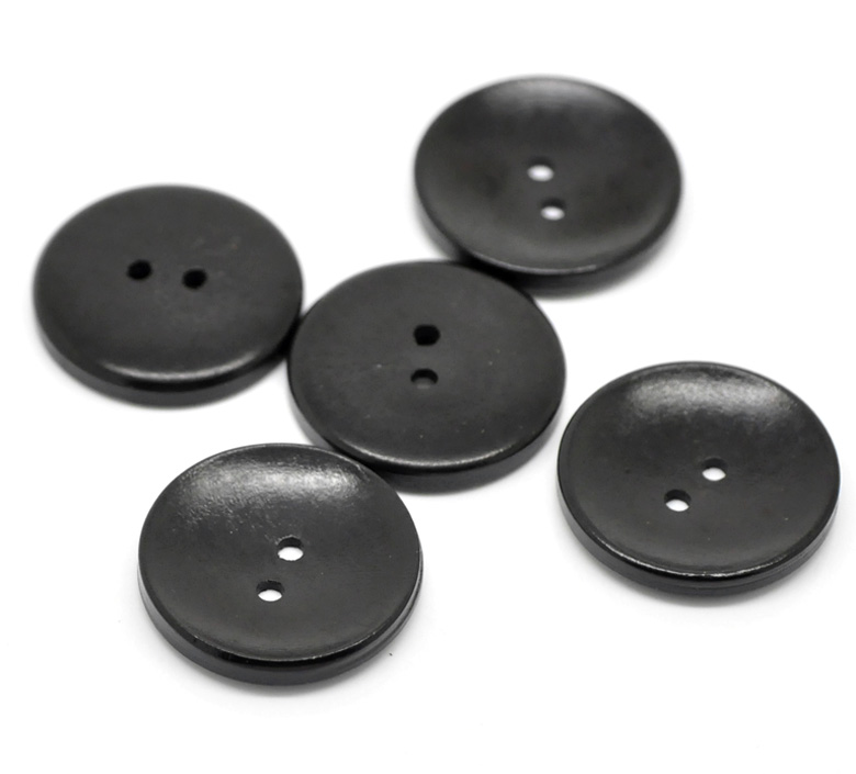 Picture of Wood Sewing Button Scrapbooking Round Black 2 Holes 3cm(1 1/8") Dia, 30 PCs