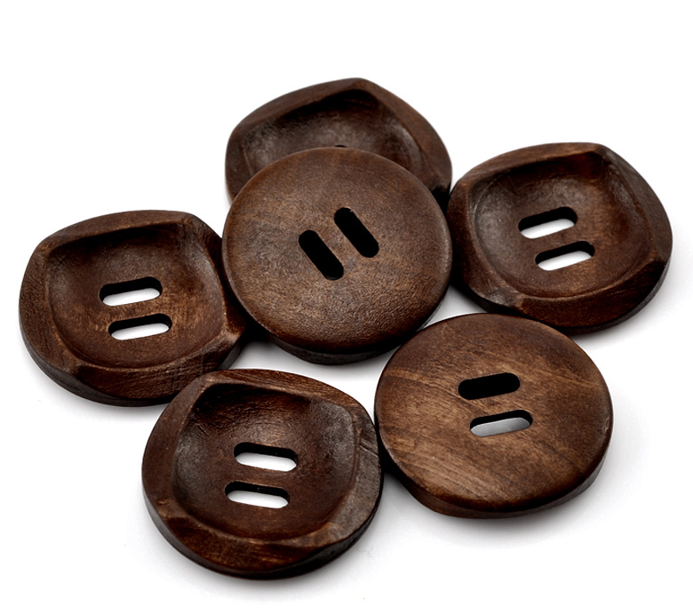 Picture of Wood Sewing Buttons Scrapbooking 2 Holes Round Coffee 3cm(1 1/8") Dia, 50 PCs