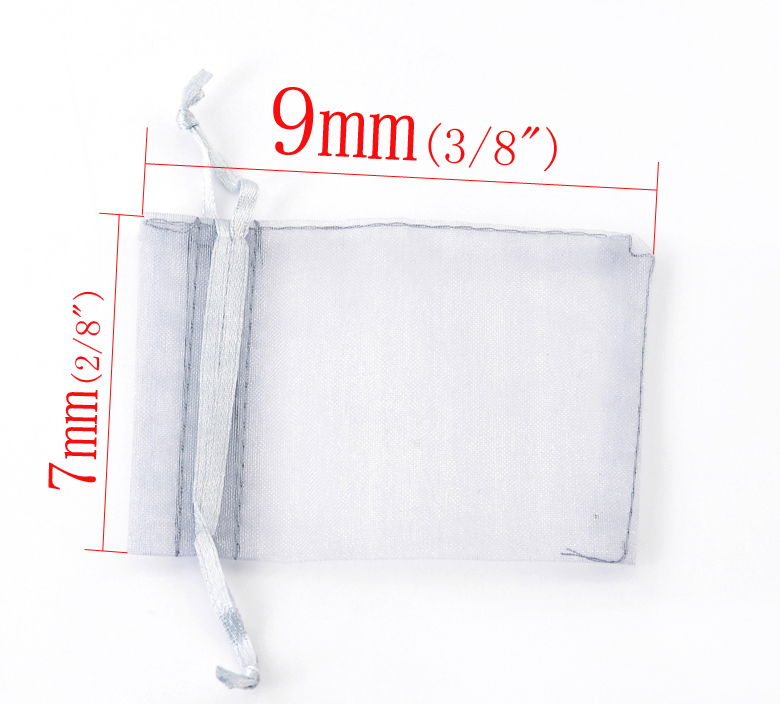 Picture of Wedding Gift Organza Jewelry Bags Drawstring Rectangle Silver-gray 9cm x7cm(3 4/8" x2 6/8"), 100 PCs