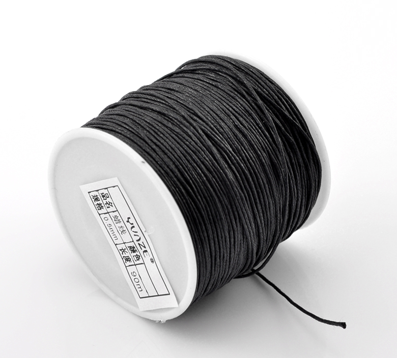 Picture of Cotton 80M(3149-5/8") Black Waxed Cotton Cord 1.1mm Dia. -0.7mm Dia. for Bracelet/ Necklace,1 Roll