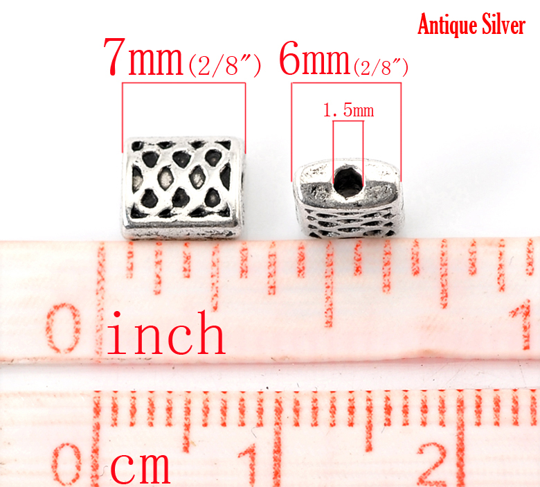 Picture of Zinc Based Alloy Spacer Beads Rectangle Antique Silver Color Spot Color Plated About 7mm x 6mm, Hole: Approx 1.5mm, 100 PCs