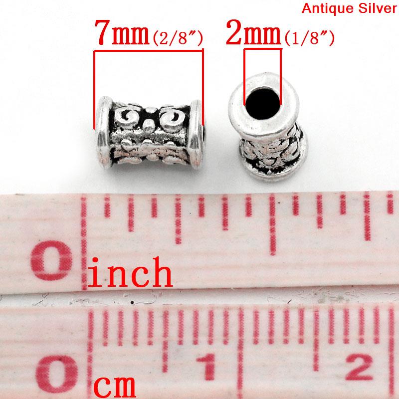 Picture of Zinc Based Alloy Spacer Beads Cylinder Antique Silver Pattern Carved About 7mm x 5mm, Hole:Approx 2mm, 200 PCs