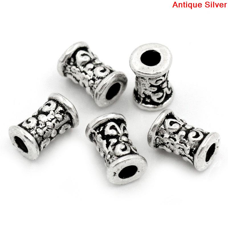 Picture of Zinc Based Alloy Spacer Beads Cylinder Antique Silver Pattern Carved About 7mm x 5mm, Hole:Approx 2mm, 200 PCs