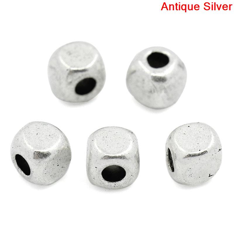 Picture of Zinc Based Alloy Spacer Beads Cube Antique Silver Color Color Plated About 4mm x 4mm, Hole: Approx 1.5mm, 200 PCs