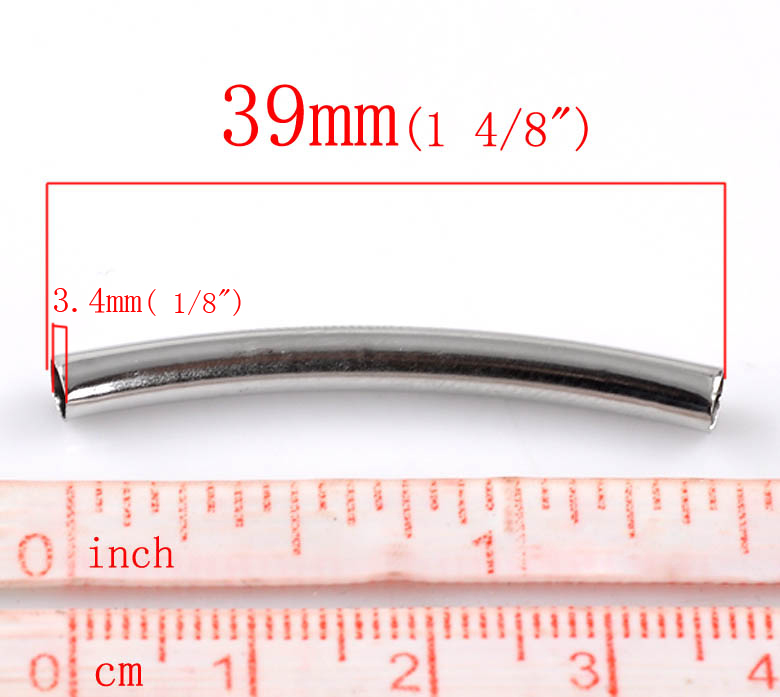 Picture of Spacer Beads Curved Tube Silver Tone Smooth 39x4mm,50PCs