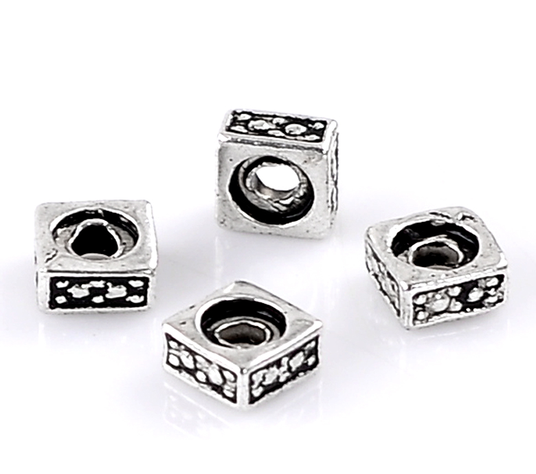 Picture of Zinc Based Alloy Spacer Beads Rectangle Antique Silver Color Carved Pattern Color Plated About 5mm x 5mm, Hole: Approx 2mm, 200 PCs