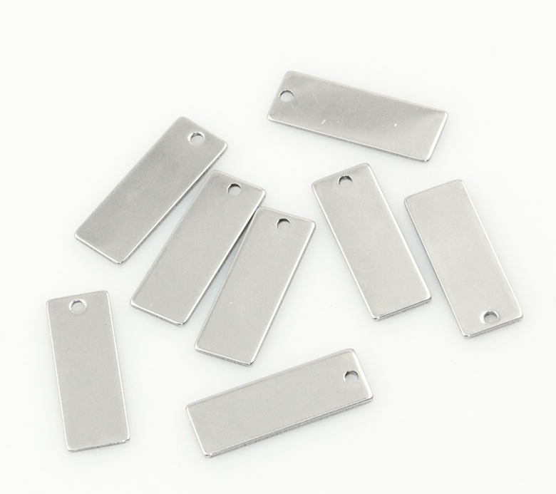 Picture of Stainless Steel Pendants Rectangle Silver Tone Blank Stamping Tags One Side 25mm x 9mm, 20 PCs
