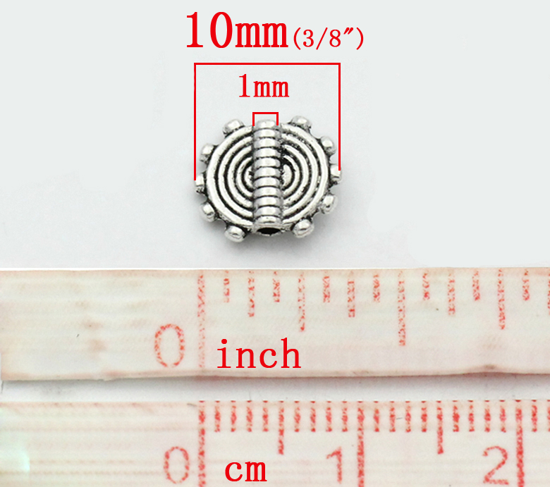 Picture of Spacer Beads Round Antique Silver Stripe Carved 10x8.5mm,100PCs