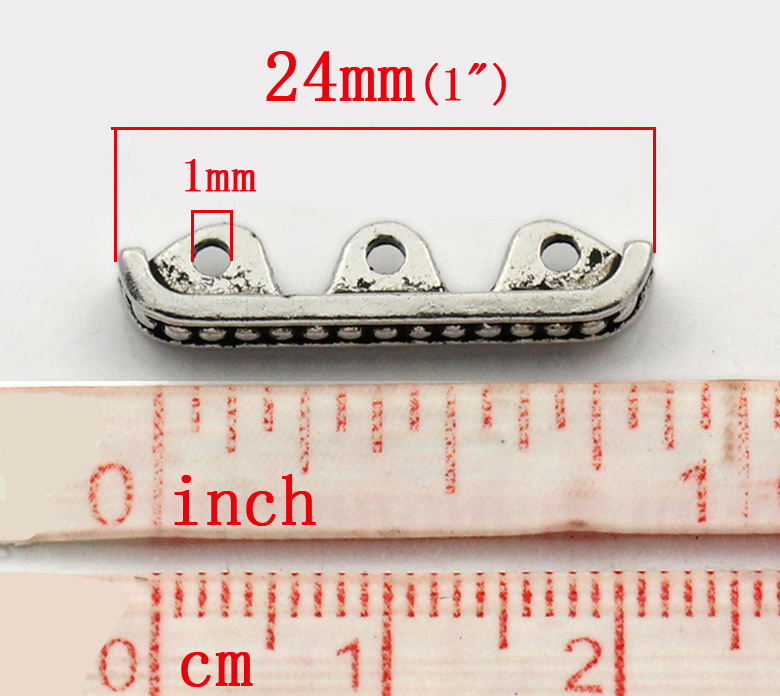 Picture of Zinc Based Alloy Spacer Beads Rectangle Antique Silver Color Dot Color Plated About 24mm x 5mm, Hole: Approx 1mm, 50 PCs