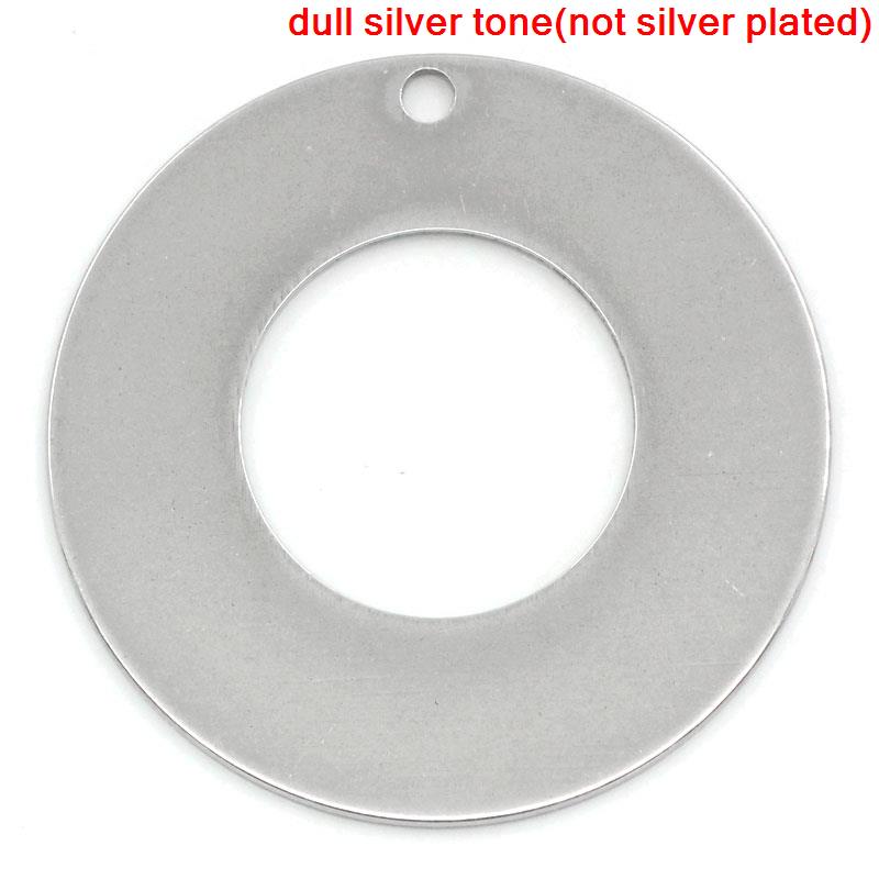 Picture of 304 Stainless Steel Pendants Circle Ring Silver Tone Blank Stamping Tags One Side 30mm Dia., 10 PCs