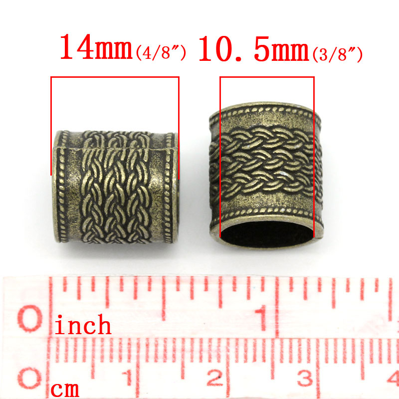 Picture of Spacer Beads Cylinder/Column Antique Bronze Twist Pattern Carved 13mm Dia Hole:Approx 10.5mm,20PCs