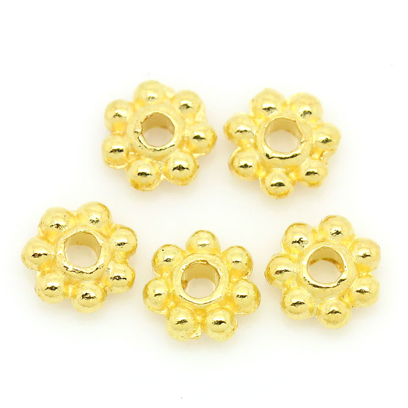 Picture of Zinc Based Alloy Spacer Beads Flower Gold Plated About 4mm Dia, Hole: Approx 1mm, 1000 PCs