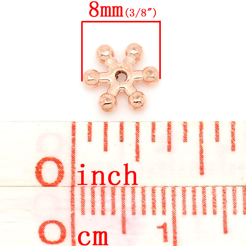 Picture of Zinc Based Alloy Spacer Beads Snowflake Christmas Rose Gold About 8mm x 7mm, Hole:Approx 1mm, 300PCs