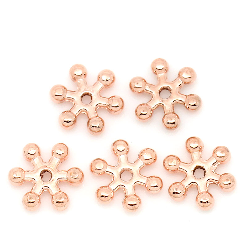 Picture of Zinc Based Alloy Spacer Beads Snowflake Christmas Rose Gold About 8mm x 7mm, Hole:Approx 1mm, 300PCs