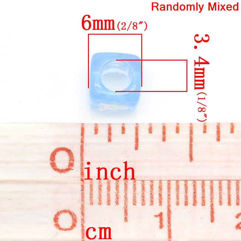 Picture of Acrylic Spacer Beads Cube Blue At Random Alphabet/ Letter "A-Z" About 6mm x 6mm, Hole: Approx 3.4mm, 300 PCs