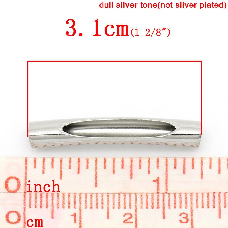 Picture of Copper Spacer Beads Tube Silver Tone Hollow 3.1cm x 0.5cm(1 2/8"x 2/8"),Hole:Approx 4mm,50PCs