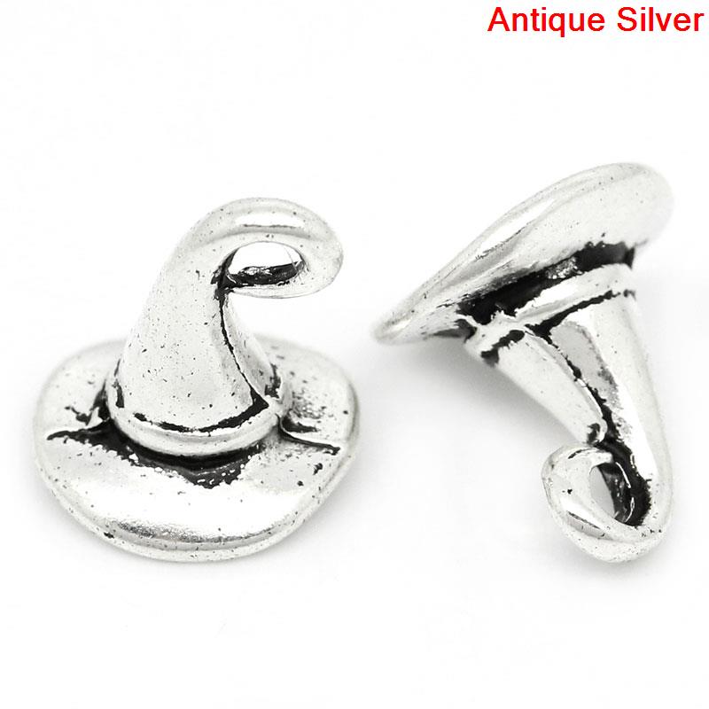 Picture of Zinc Based Alloy Halloween Charms Wizard Hat Antique Silver 11mm( 3/8") x 11mm( 3/8"), 20 PCs