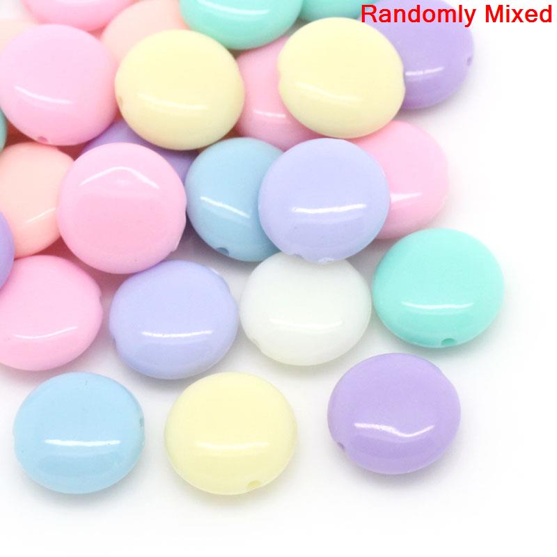 Picture of Pastel Acrylic Beads Round At Random About 12mm x 5mm, Hole: Approx 1mm, 200 PCs
