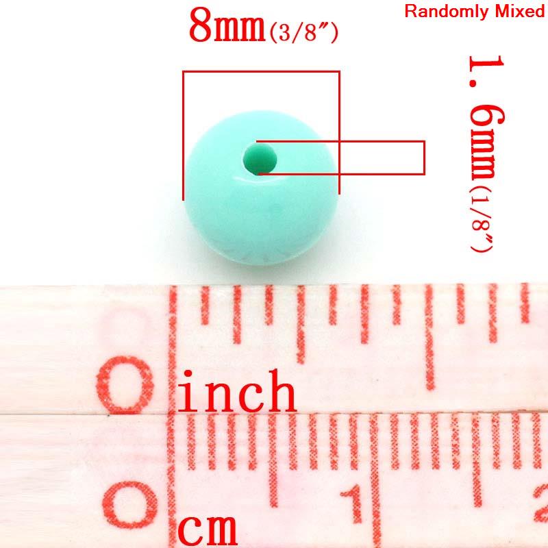 Picture of Pastel Acrylic Bubblegum Beads Round At Random About 8mm Dia, Hole: Approx 1.6mm, 300 PCs