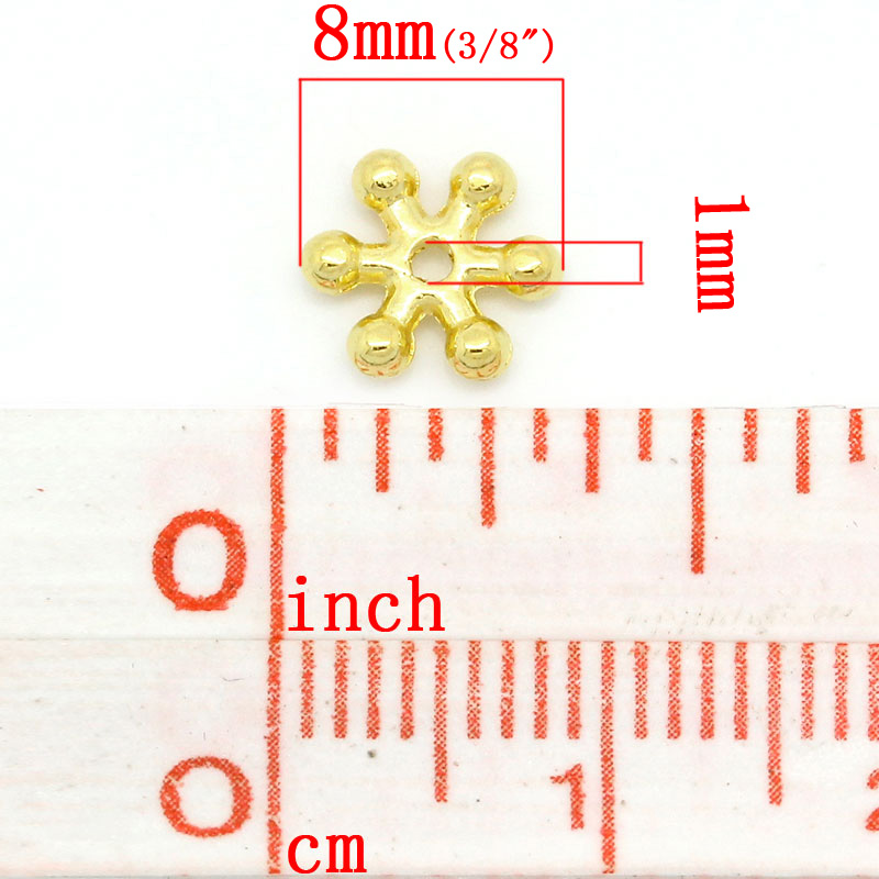 Picture of Zinc Based Alloy Spacer Beads Christmas Snowflake Flower Gold Plated About 7mm x 8mm, Hole:Approx 1mm, 500 PCs