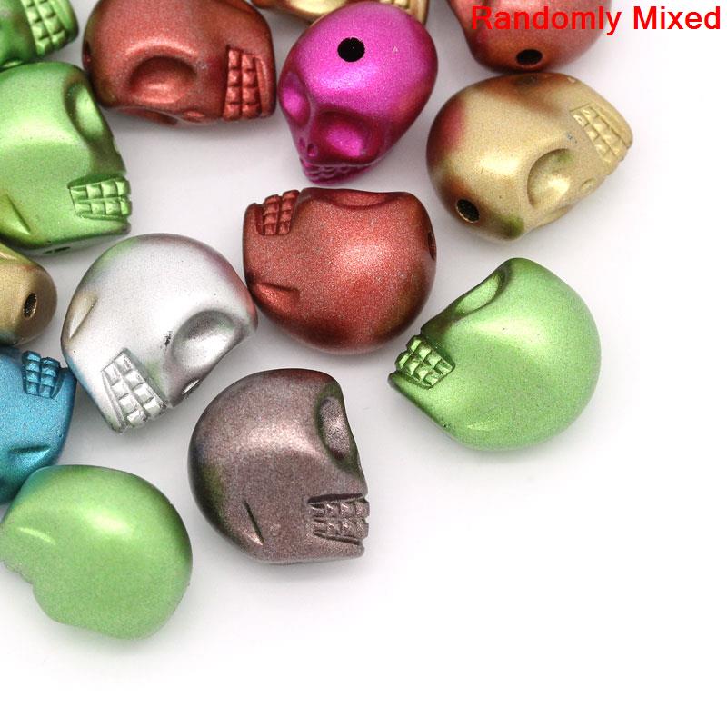 Picture of Acrylic Spacer Beads Halloween Skull At Random About 13mm x 11mm, Hole: Approx 1.8mm, 100 PCs