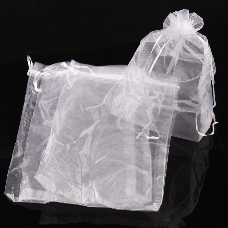 Picture of Wedding Gift Organza Jewelry Bags Drawstring Rectangle White 30cm x20cm(11 6/8" x7 7/8"), 50 PCs