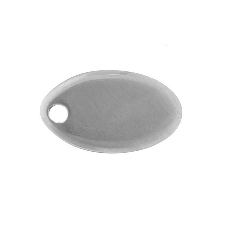 Picture of 304 Stainless Steel Blank Stamping Tags Pendants Oval Silver Tone One-sided Polishing 13mm x 7mm, 20 PCs