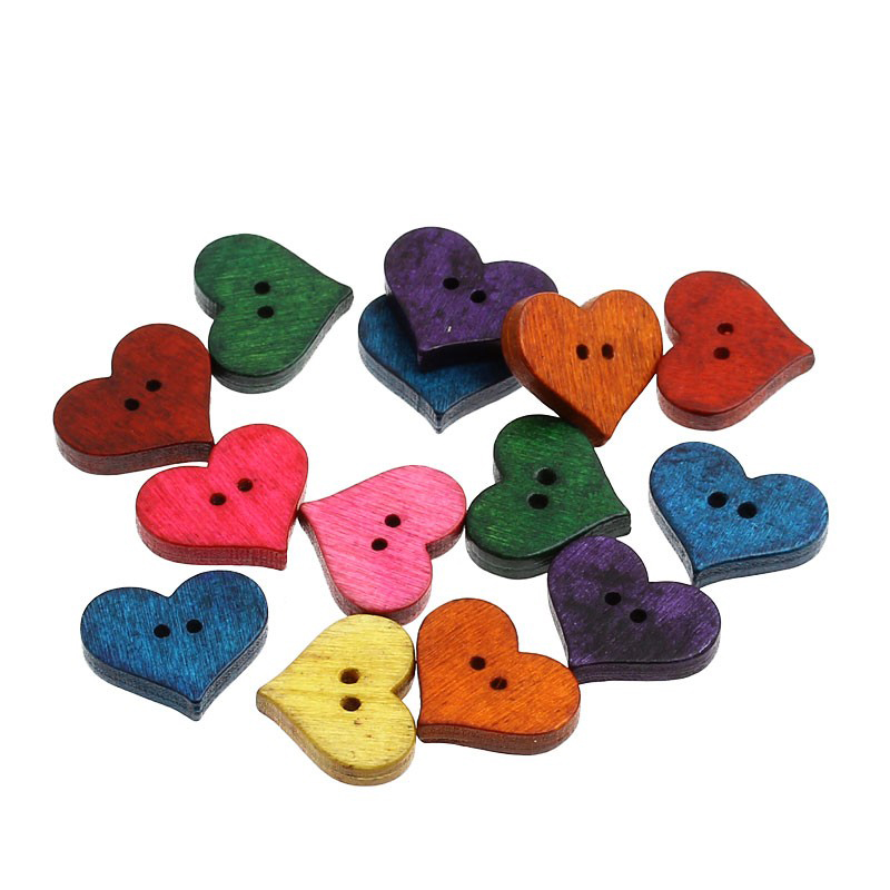 Picture of Wood Sewing Button Scrapbooking Heart At Random 2 Holes 20mm( 6/8") x 16.5mm( 5/8"), 100 PCs