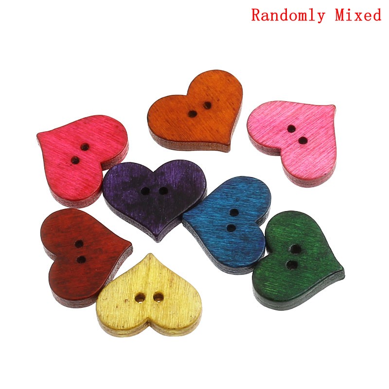 Picture of Wood Sewing Button Scrapbooking Heart At Random 2 Holes 20mm( 6/8") x 16.5mm( 5/8"), 100 PCs