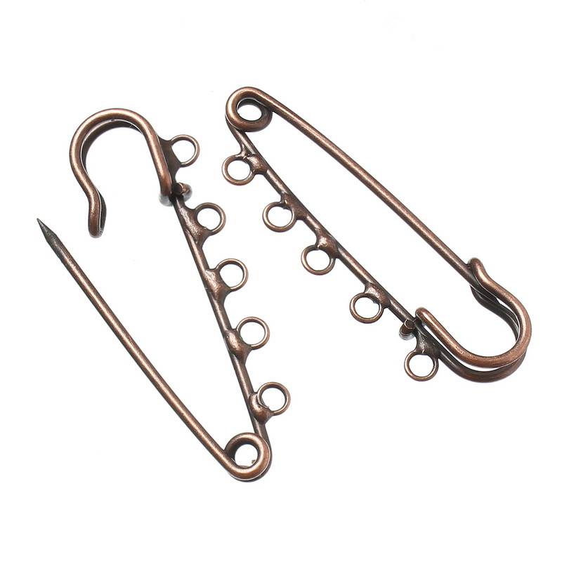 Picture of Safety Pins Brooches Antique Copper 5Holes 5cm x 1.6cm,20PCs