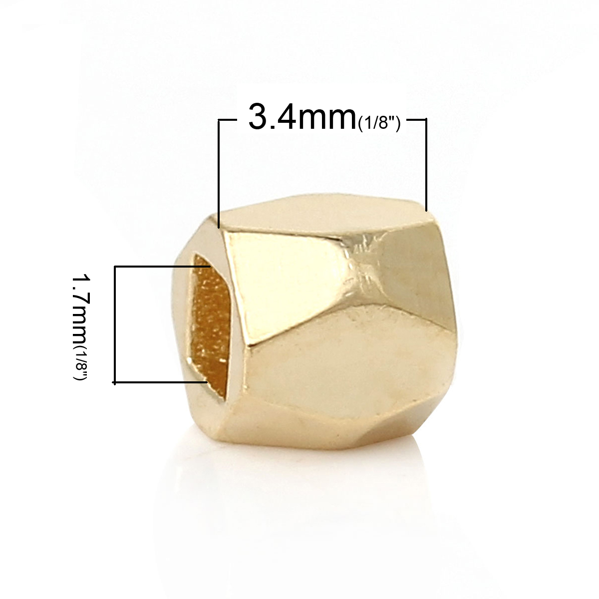 Picture of Copper Spacer Beads Cube Gold Plated Faceted About 3mm x 3mm, Hole: Approx 1.5mm x 1.5mm, 50 PCs