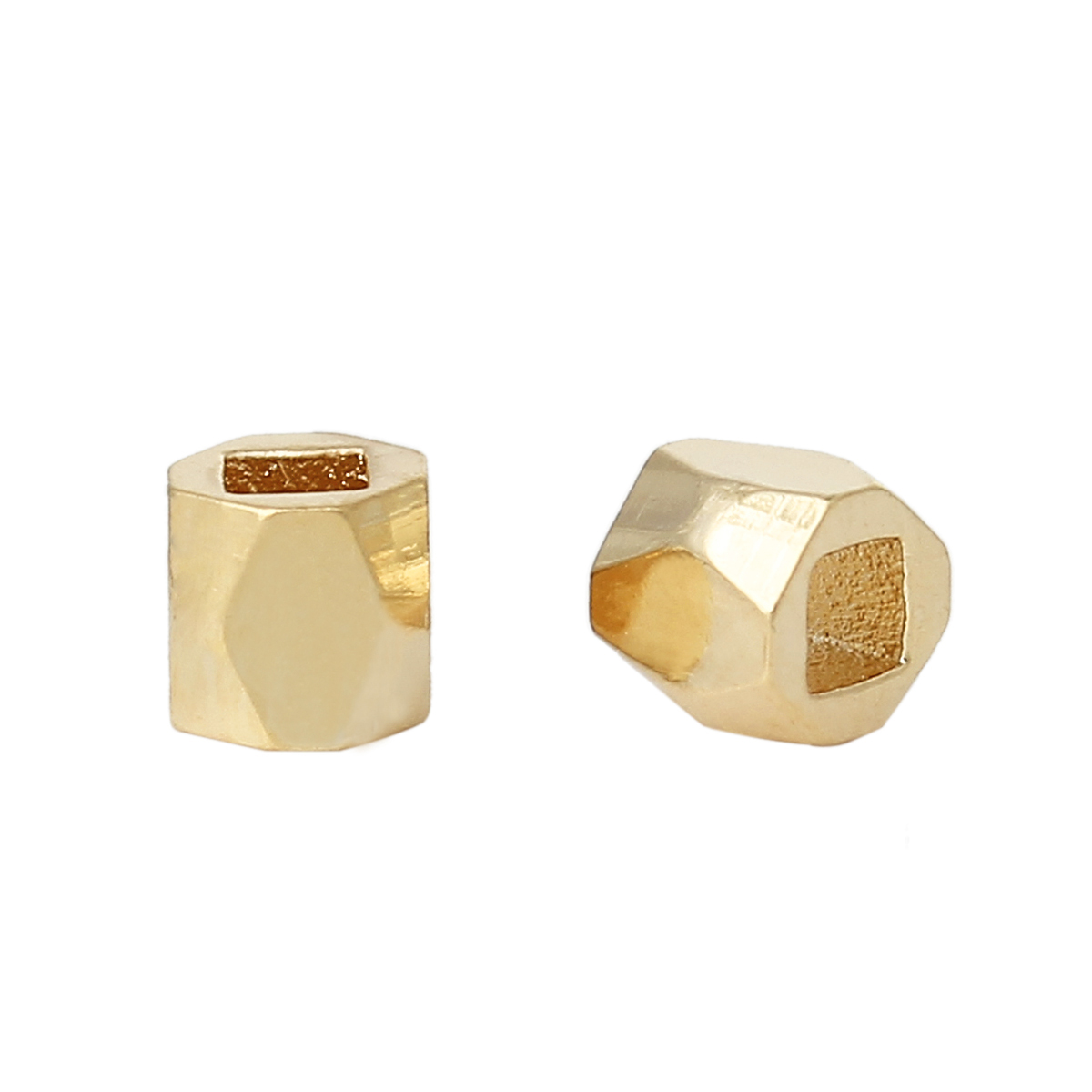 Picture of Copper Spacer Beads Cube Gold Plated Faceted About 3mm x 3mm, Hole: Approx 1.5mm x 1.5mm, 50 PCs