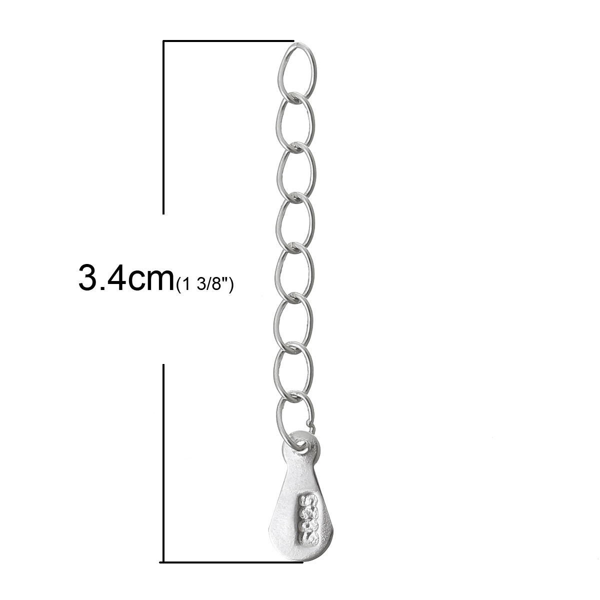 Picture of Sterling Silver Extender Jewelry Chains/Tail Extender Platinum Plated Heart Pendant 3cm x 0.4cm,1 Piece