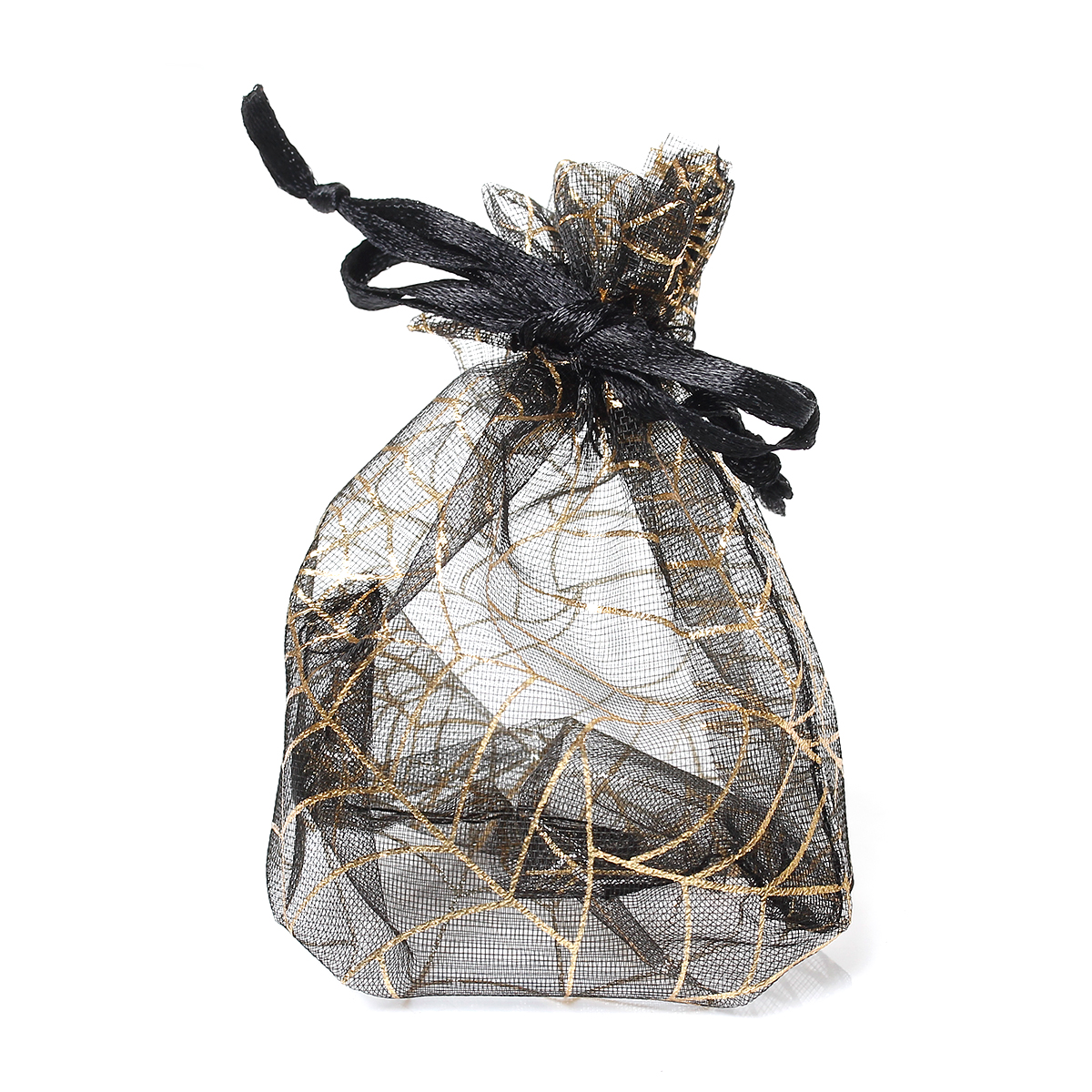 Picture of Wedding Gift Organza Jewelry Bags Drawstring Rectangle Black Spider Web Pattern 11cm x8.5cm(4 3/8" x3 3/8"), 50 PCs