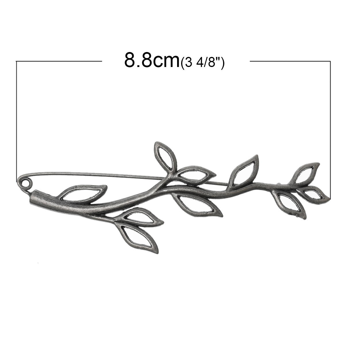 Picture of Zinc Based Alloy Pin Brooches Leaf Branch Antique Silver 8.8cm x 3cm(3 4/8" x1 1/8"), 3 PCs