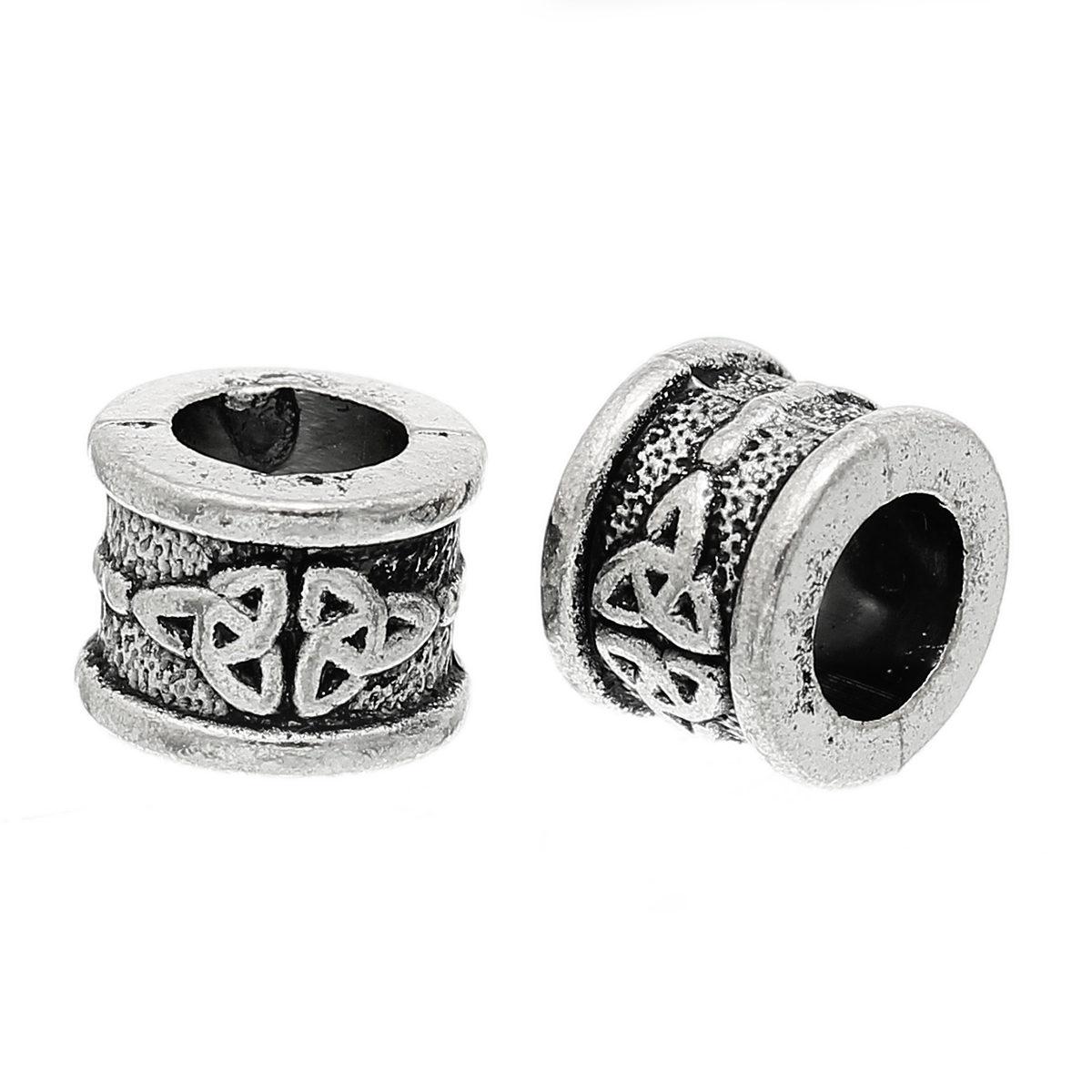 Picture of Zinc Based Alloy Spacer Beads Cylinder Antique Silver Color Celtic Knot Carved About 11mm x 8mm, Hole:Approx 6.4mm, 50 PCs