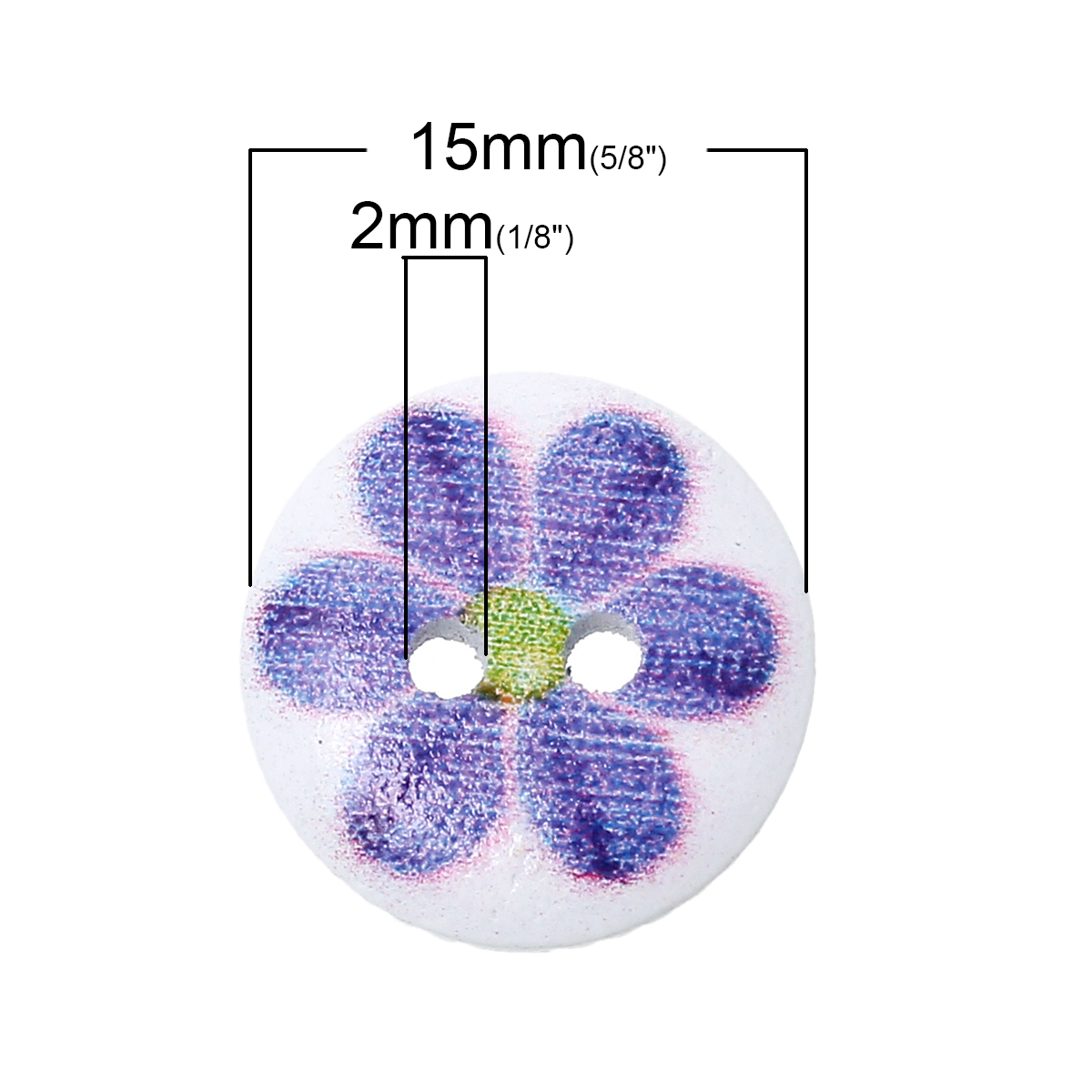 Picture of Wood Sewing Buttons Scrapbooking Round At Random 2 Holes Flower Pattern 15mm( 5/8") Dia, 100 PCs